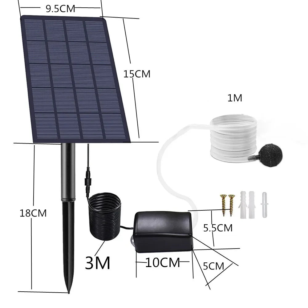 6V 2W Solar Panel Water Pump Solar Powered Oxygenator 0.8L/min Air Oxygen Pump Aerator Battery-free for Landscape Decoration