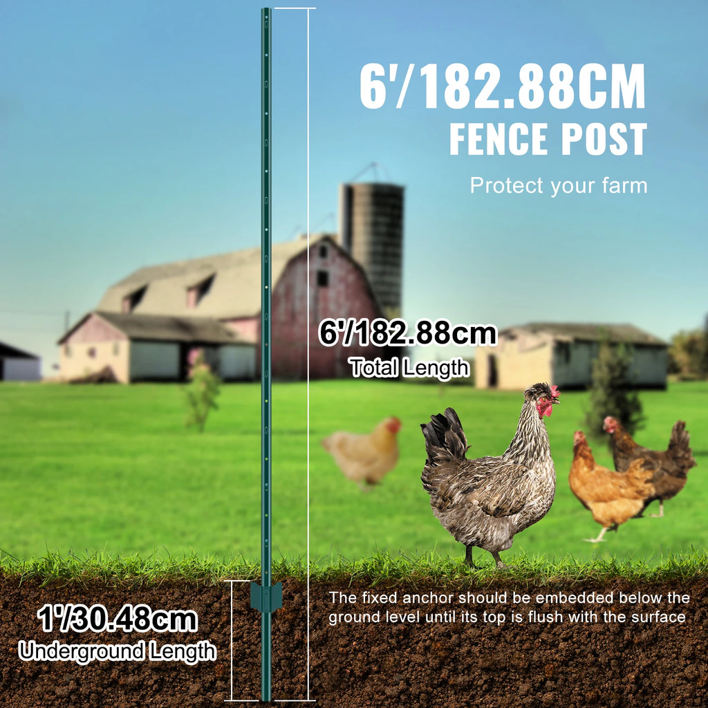 VEVOR Fence Post T-Post Heavy Duty Metal Fence Posts Sturdy Steel Fence Stakes for Garden Yard Lawn Farms & Outdoor Wire Fencing