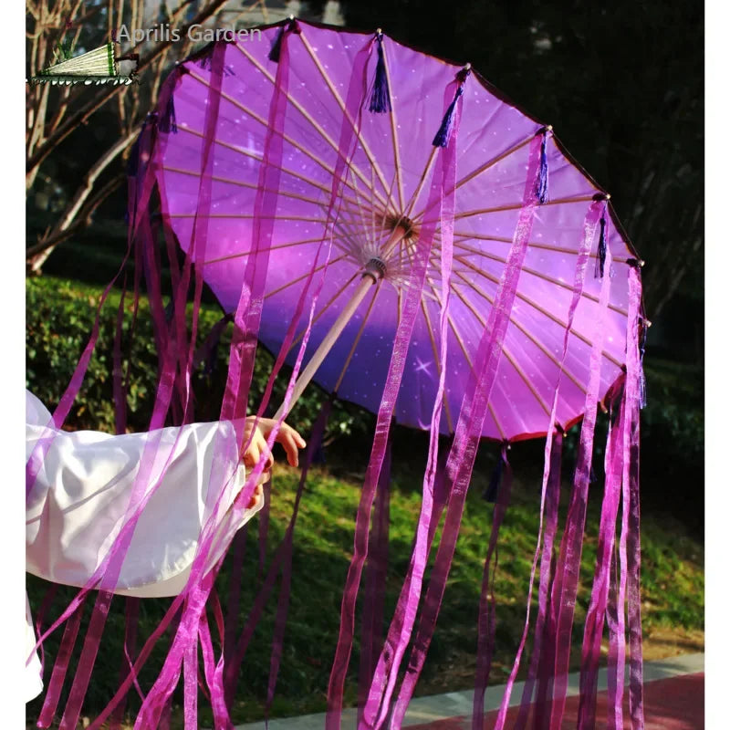 Star Oil Paper Waterproof Beach Umbrella Fan Chinese Dance Performance Lace Umbrella Classical Hanfu Fairy Parasol Paraguas