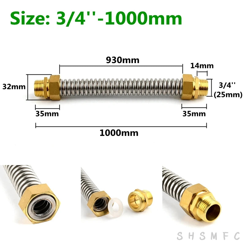 1~5 PCS 1/2" 3/4" 1" Copper Male Thread 304 Stainless Steel Bellows Hot Cold Water Pipe Joint Metal Hose Fittings High Pressure