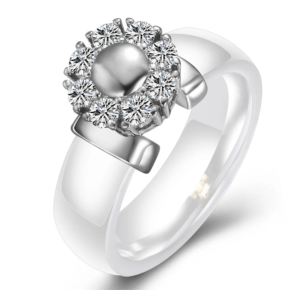 Luxury Sunflower Zircon Ceramic Ring - Titanium Steel Metal Finger Jewelry for Women & Girls | AlluCanFind