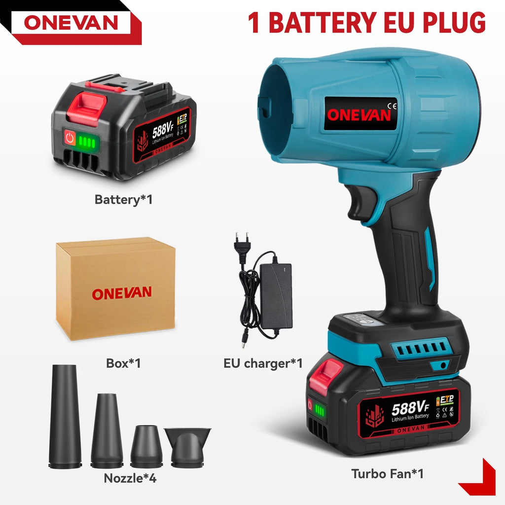 ONEVAN Brushless Electric Turbo Blower Jet Fan 3500W 300000RPM Nozzle Leaf Blower Dust Blowing Tool For Makita 18V Battery Pin