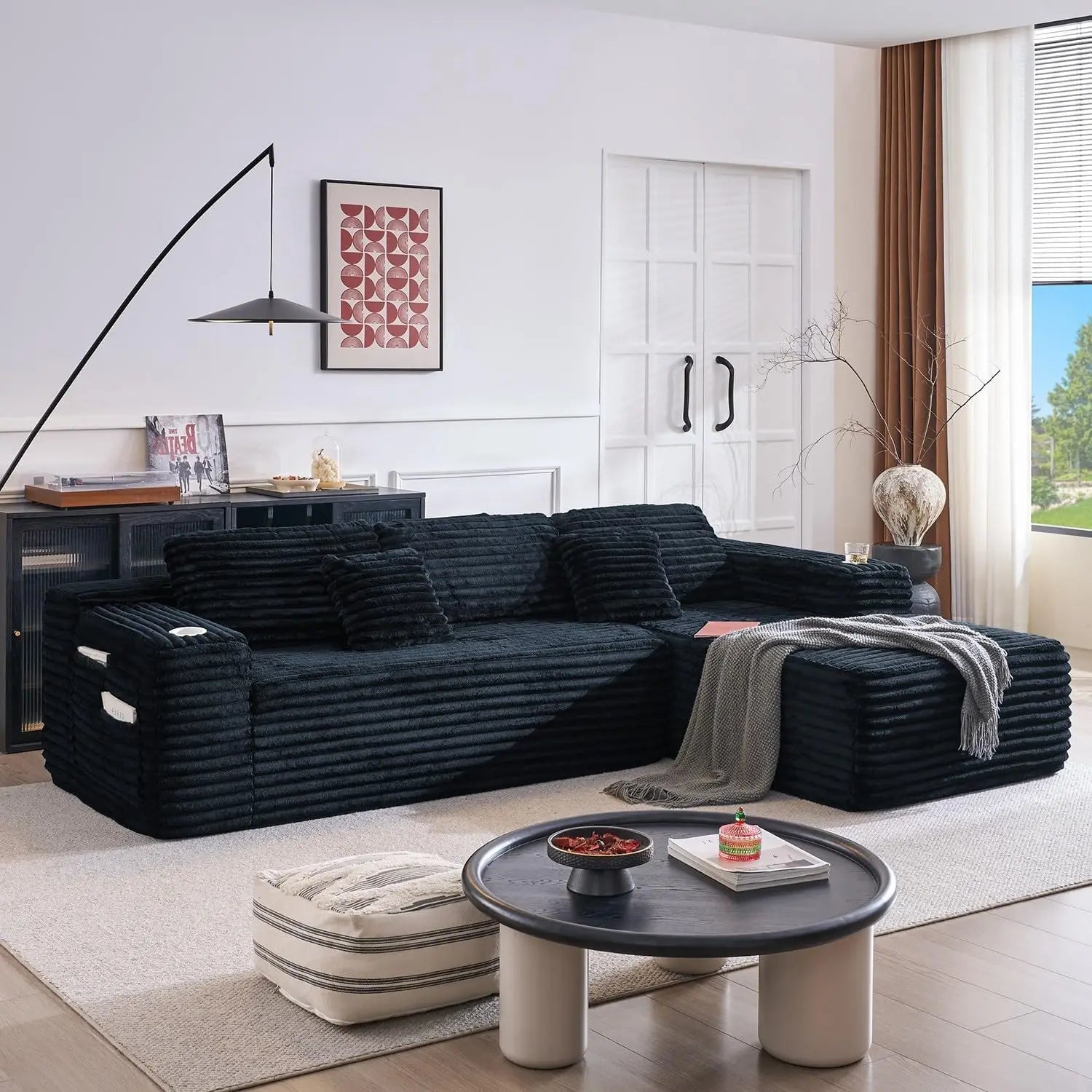 Modern Cloud Sectional Sofa with L-Shape Chaise | Deep Seat Design, Built-in Cup Holder & Storage Pocket, No Assembly Required