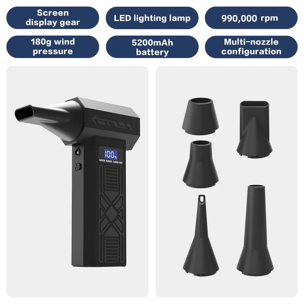 990000RPM Violent Fan Dust Blowing Brushless Ultra Turbo Fan Jet Battery Display High-Speed Handheld Powerful Blower Low Noise