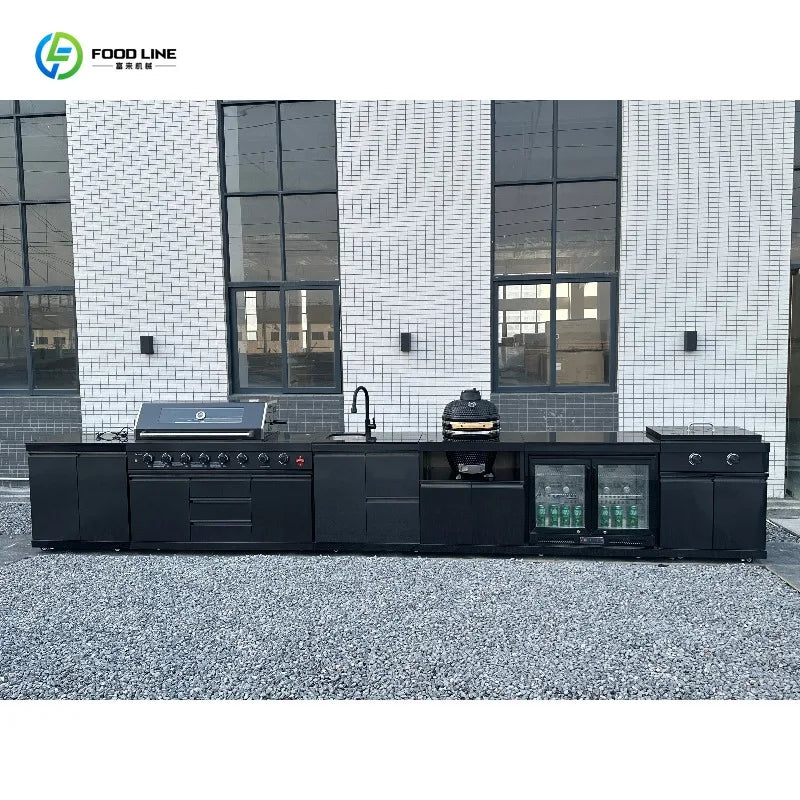 Customized Mobile Kitchen Backyard Cooking Station Outdoor BBQ Grill Modern Design With Sink Refrigerator