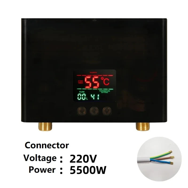 110V 220V Instant Water Heater Bathroom Kitchen Wall Mounted Electric Water Heater with Remote Control LCD Temperature Display