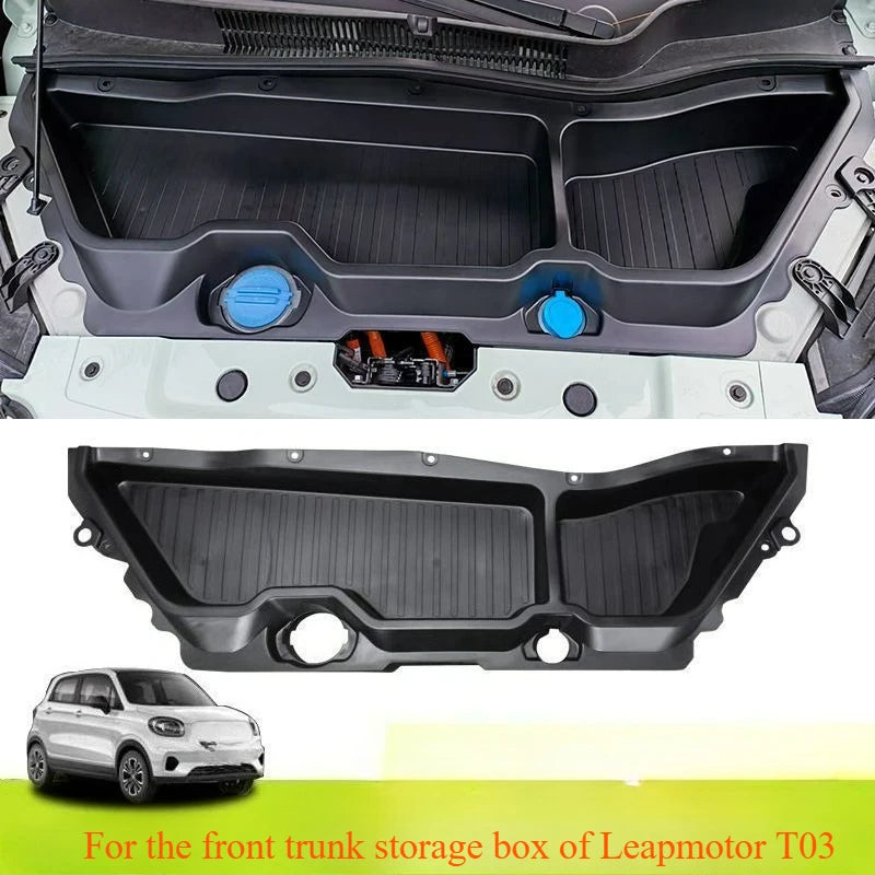 Car Front Cabin organizador For Leapmotor T03 2023 2024 2025  High Quality Waterproof Storage Box ABS front spare box Accessori