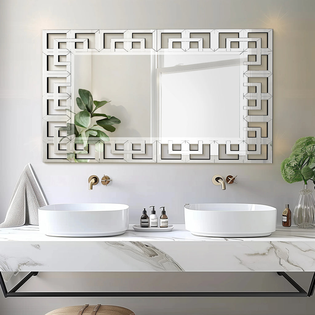 Upgraded 120CM Rectangle Silver Venetian Art Mirror Living Room Bathroom with Beveled Glass Edge Wall Mounted Accent Mirror