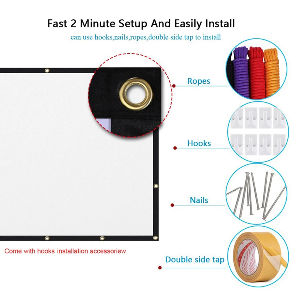 16:9 Ratio Hight-density Portable Projection Screen 1080P 3d 4K HD Projector Movie 60-150 Inchs for Home Office (Translucent)