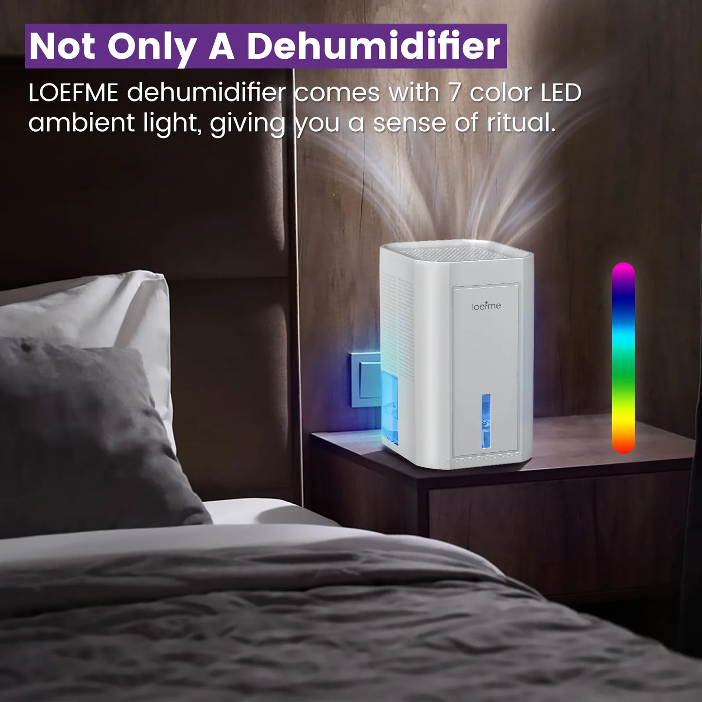 LOEFME 1L Silent Dehumidifier Portable 500ML/Day Air Dehumidifier Dryer with LED Light Area 5–20m² for Home Bedroom living Room