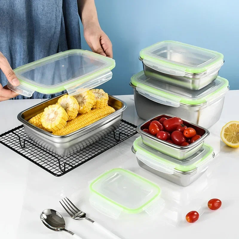 Stainless Steel Food Storage Container Fresh Keeping Crisper Box Insulated Kitchen Sealing Home Office Organizer Kitchen Items