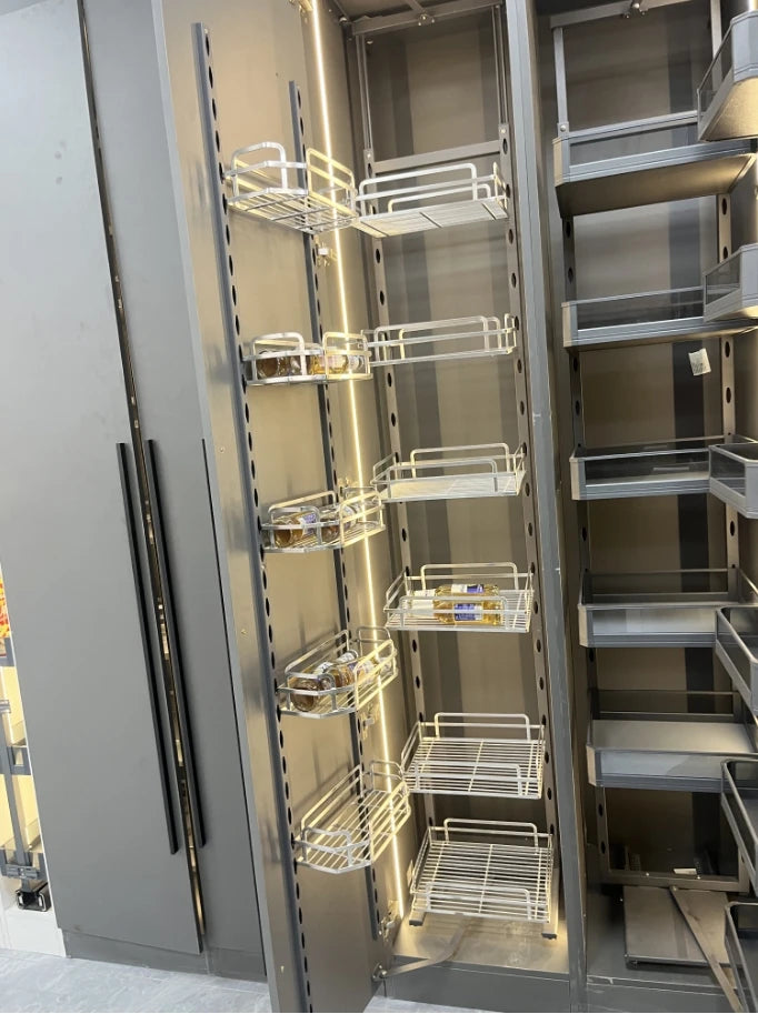 Slim Metal Kitchen  Drawer Metal Box Functional Kitchen Tall Unit Pantry Organizer Soft Close Drawer Storage Basket Plane Type