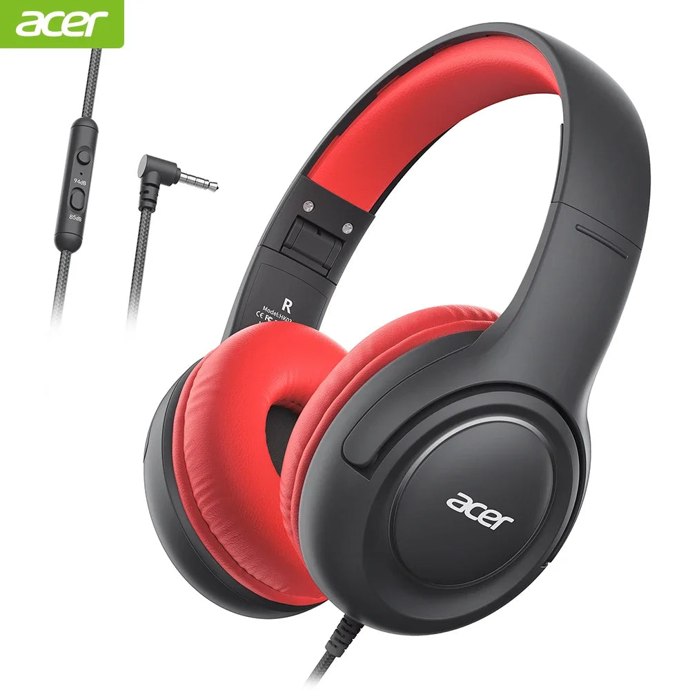 Acer HK03 Kids Headphones with Cord for School 85/94dB Volume Limiter Foldable Stereo Sound Headset for Toddlers Girls Boy