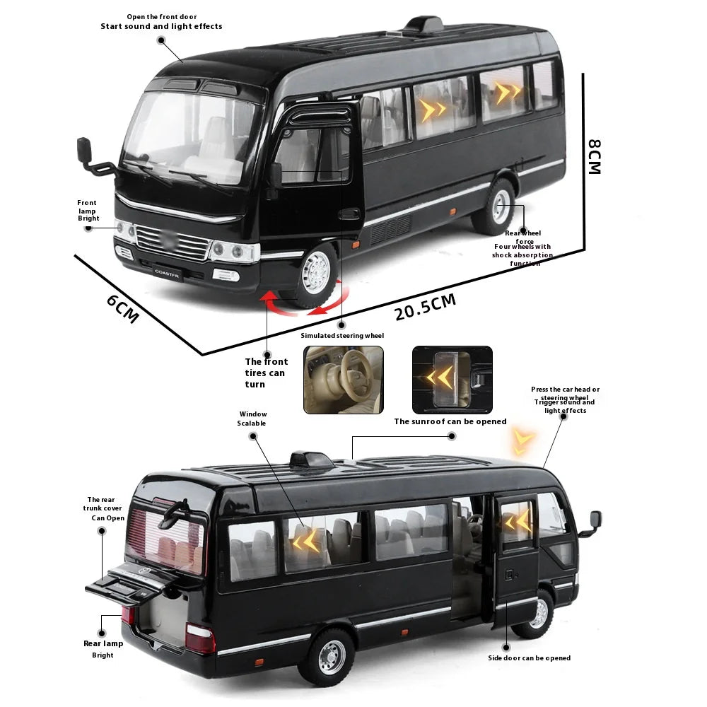1:24 alloy bus model, cool sound and light, exquisite desktop ornaments, the best collection for car model enthusiasts