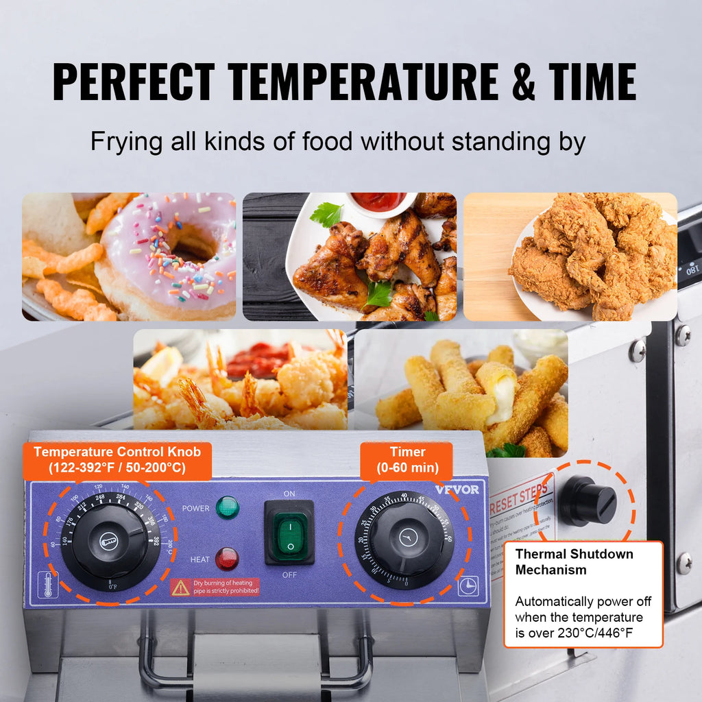 SucceBuy Commercial Electric Deep Fryer w/Dual Tanks 12L 3000W  Stainless Steel Countertop Fryer for Fried Chicken French Fries