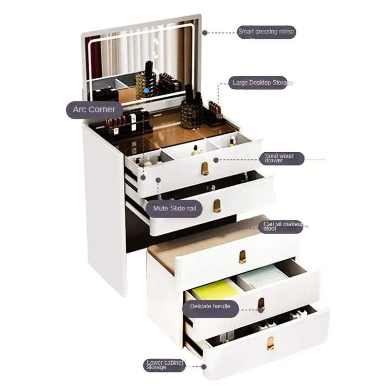 Italian Solid Wood Dresser for Model Room Simple Small Flip Mirror Dressers Light Luxury Household Dressing Table for Bedroom