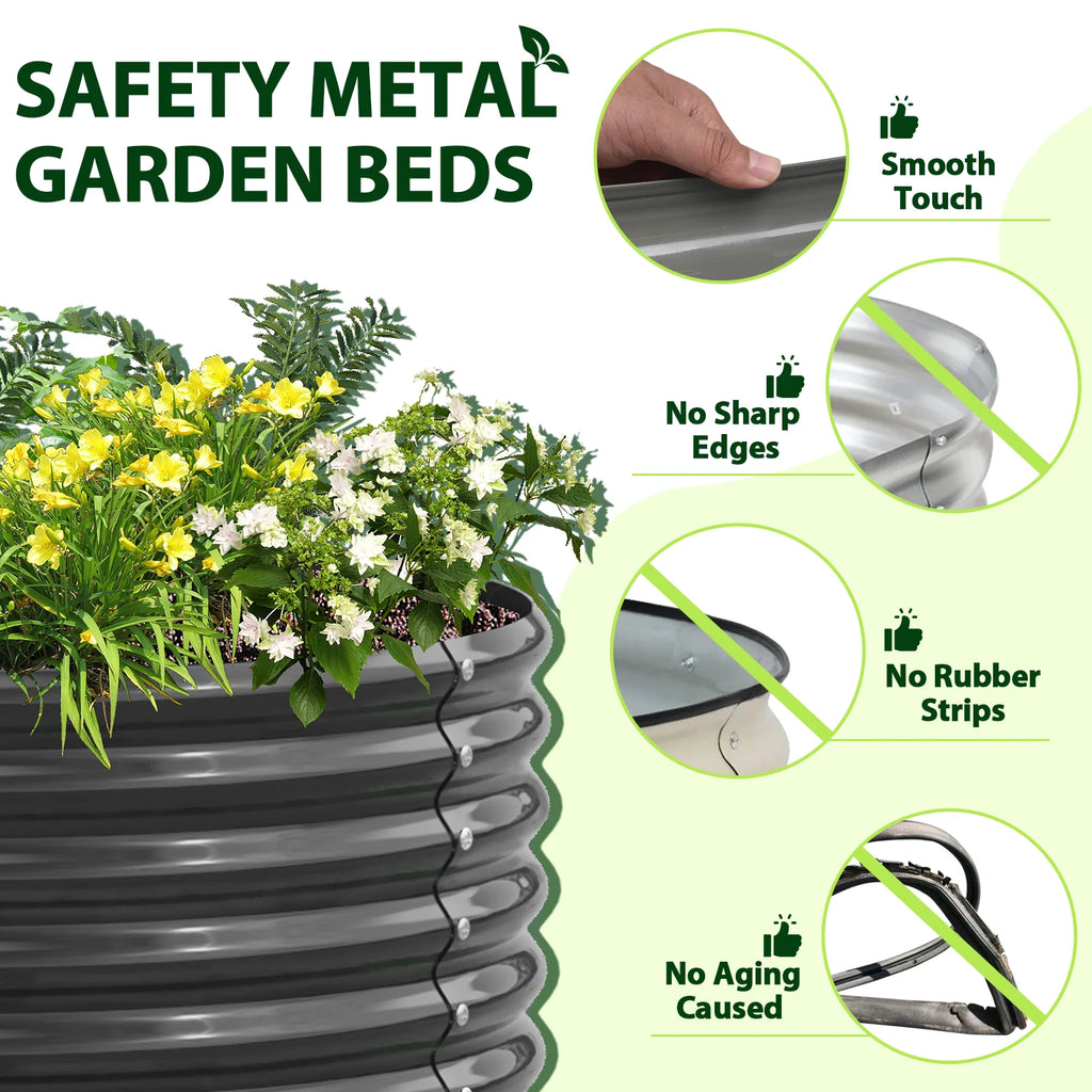 2-Pack 4ft x 18” Tall Galvanized Raised Garden Beds Outdoor, Round Metal Planter Box, Anti-Rust & Easy-Setup