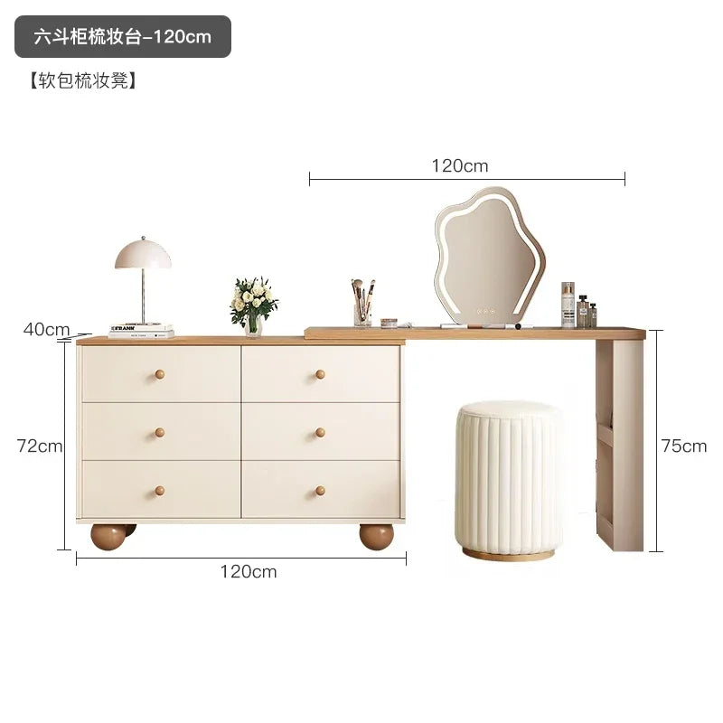 FG11Cream log wind dresser chest cabinet integrated solid wood modern simple dressing table