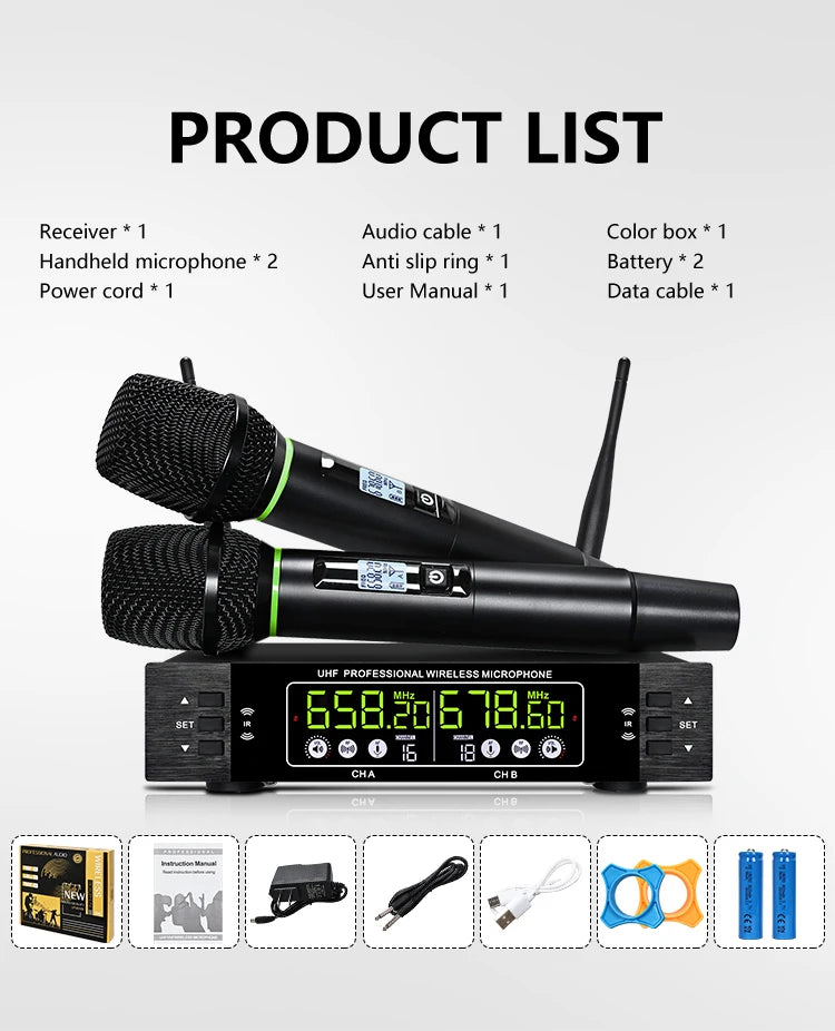 Professional wireless microphone 2 channels charging handheld home karaoke KTV performance singing microphone