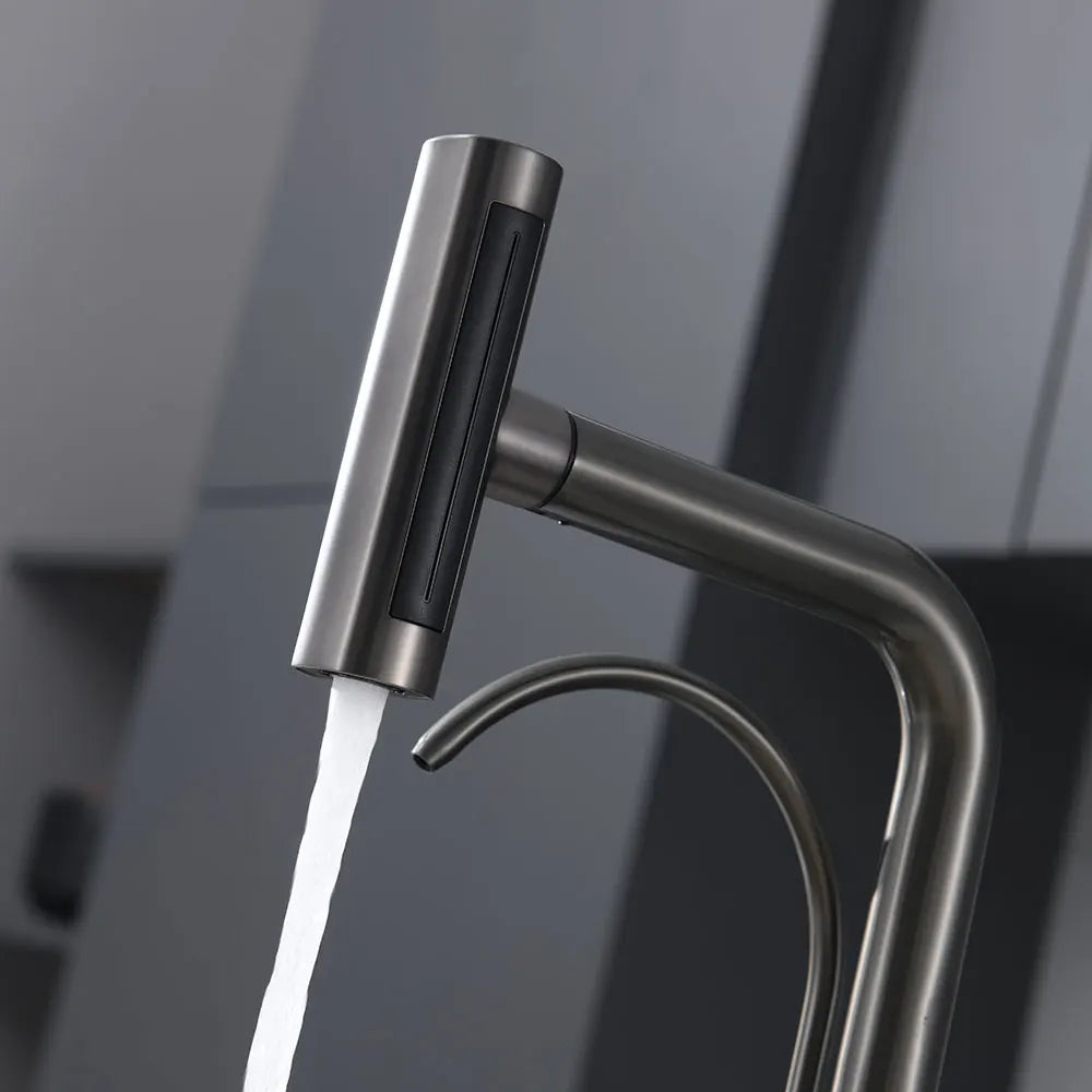 Waterfall Faucet Multi-functional 4 Mode pure Hot Cold Water Kitchen Faucet Sprayer Sink Wash Tap 360° Rotation gun gray Brushed