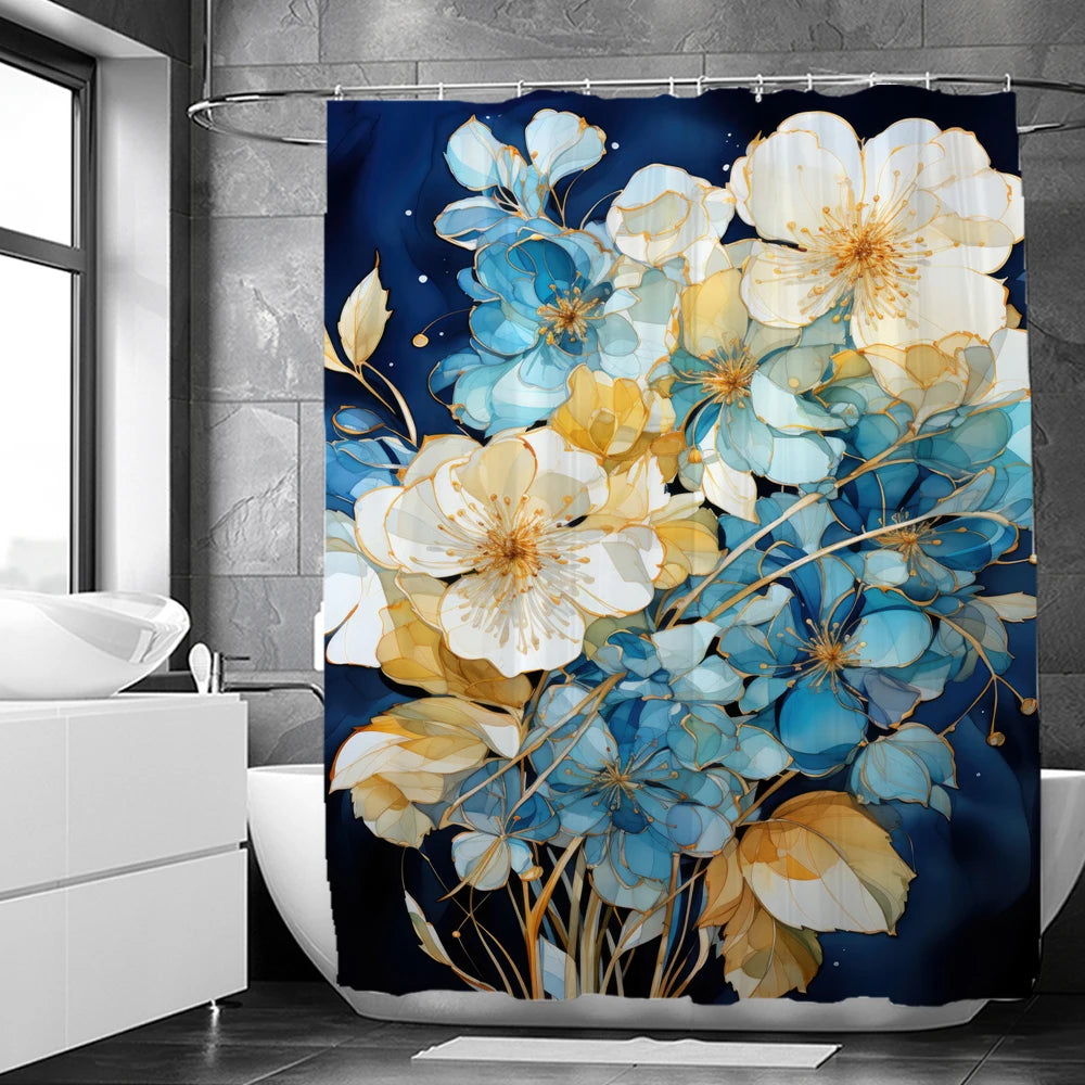 Art Watercolor Flowers Shower Curtain Print Modern Nordic Minimalist Polyster Fabric Home Decor Bathroom Curtains with Hooks