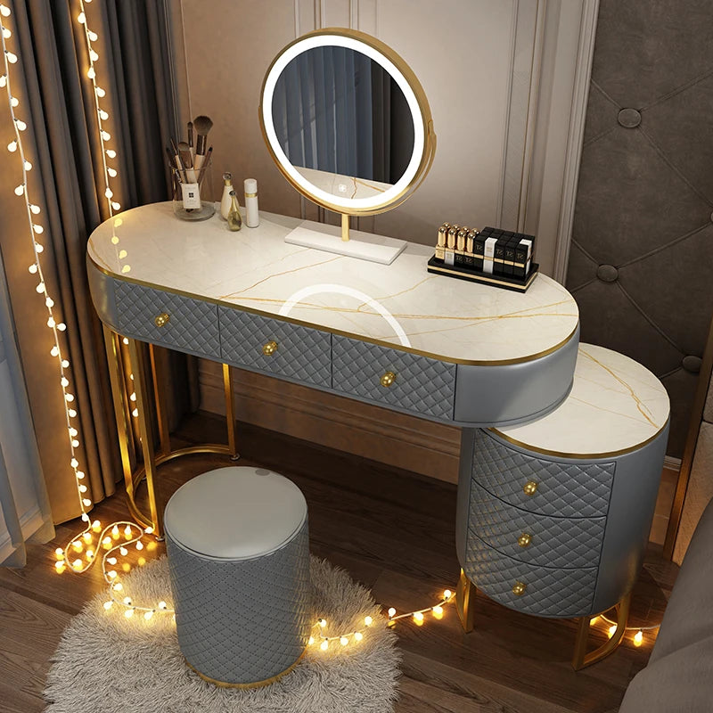 Nordic vanity chair white bedroom LED light Dresser storage cabinet makeup Dressing table light mirror stool bedroom furniture