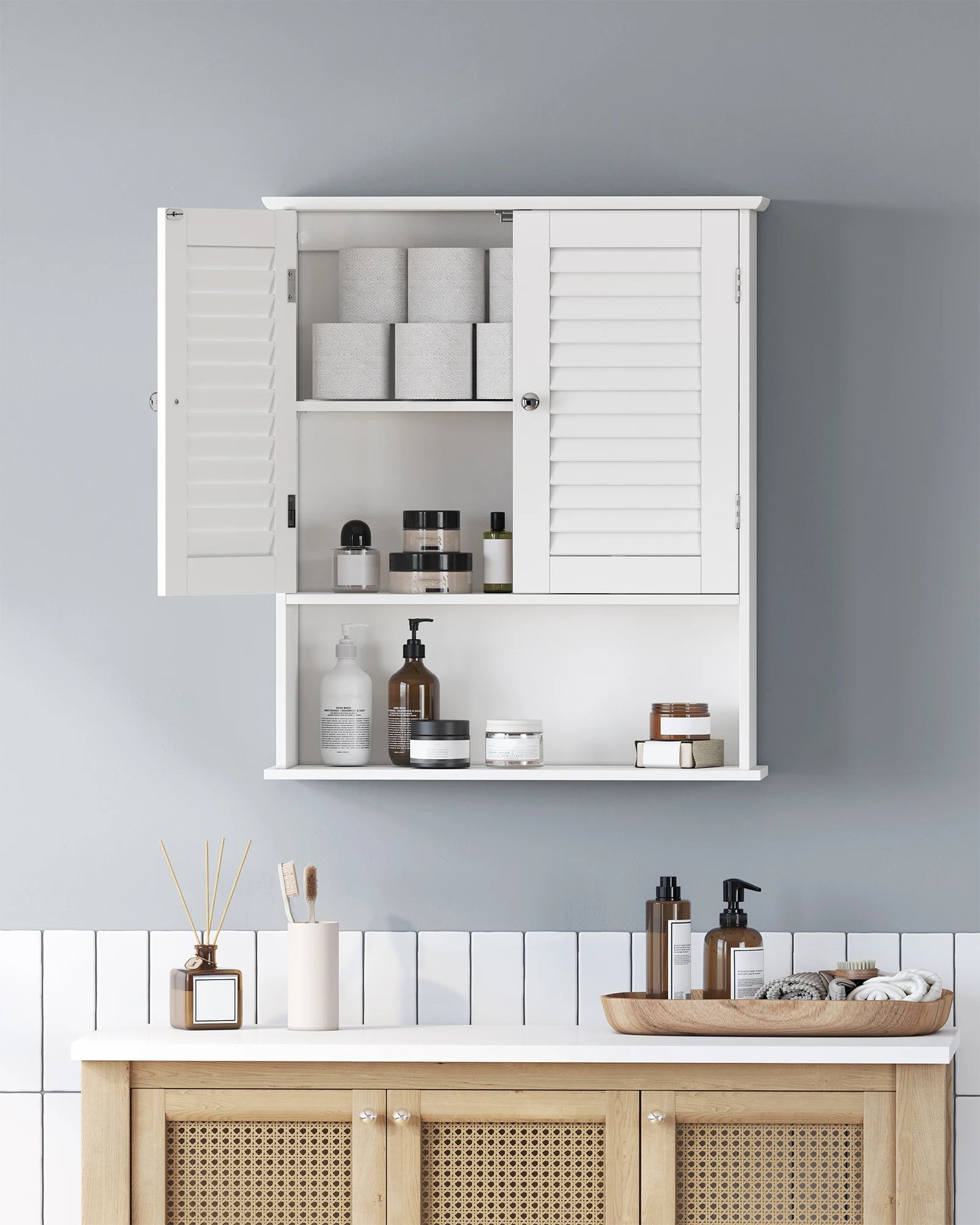VASAGLE Bathroom Wall Cabinet, Wall-Mounted Bathroom Storage Cabinet, Medicine Cupboard with Adjustable Shelf