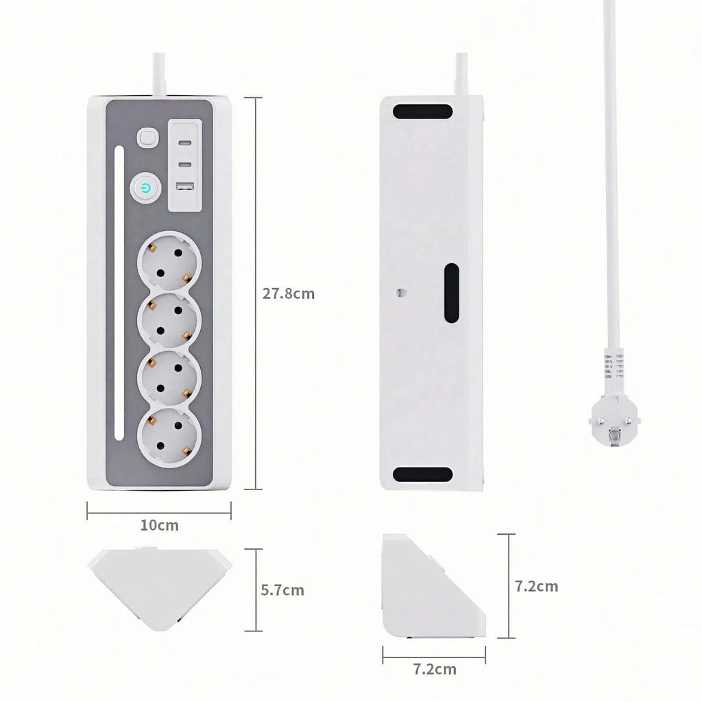 7-in-1 wall-mounted socket with night light, USB-A/C fast charging, 1.5-meter extension cable suitable for home bedrooms