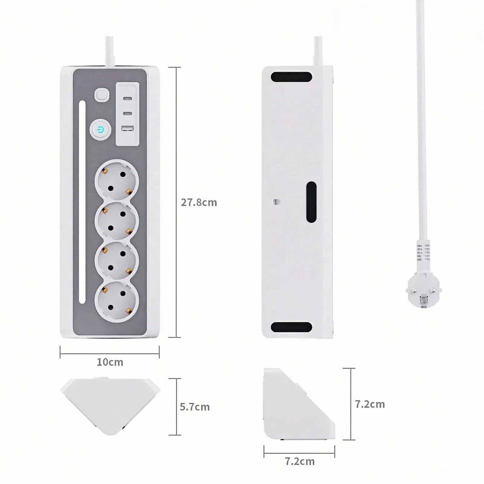 7-in-1 wall-mounted socket with night light, USB-A/C fast charging, 1.5-meter extension cable suitable for home bedrooms