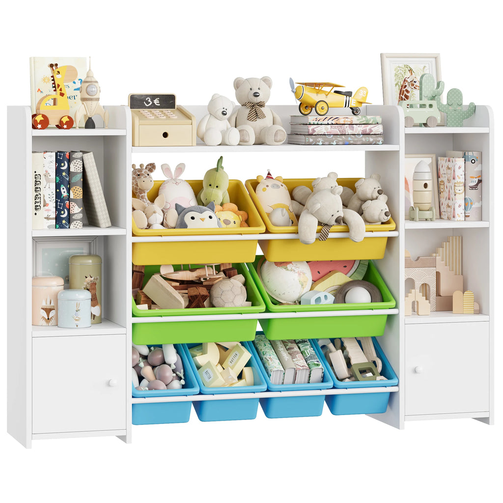 Getone Toy Storage Unit, Children's Bookcase, Toy Organiser with 8 Boxes and 9 Shelves 138x29x94 cm White/Pink