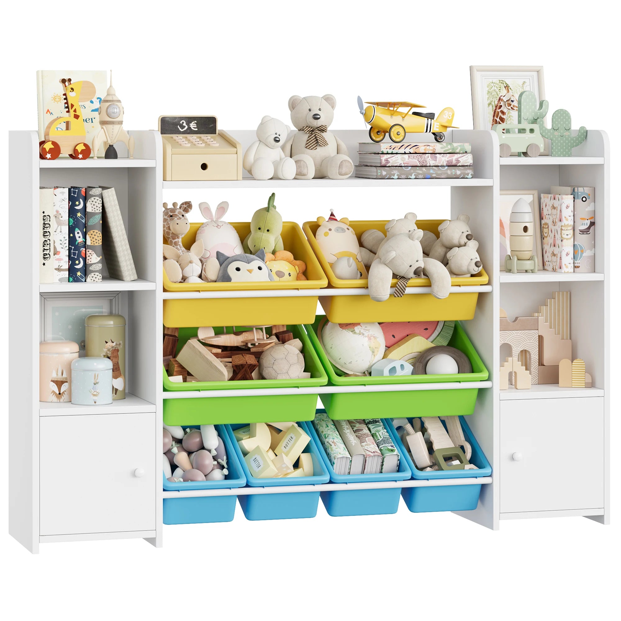 Getone Toy Storage Unit, Children's Bookcase, Toy Organiser with 8 Boxes and 9 Shelves 138x29x94 cm White/Pink