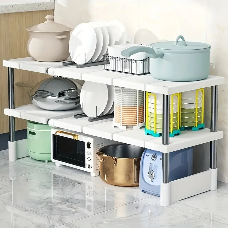 Adjustable Under Sink Storage Rack,Expandable Kitchen & Bathroom Cabinet Organizer, Durable Space-Saving Multi-Layer Pot Holder