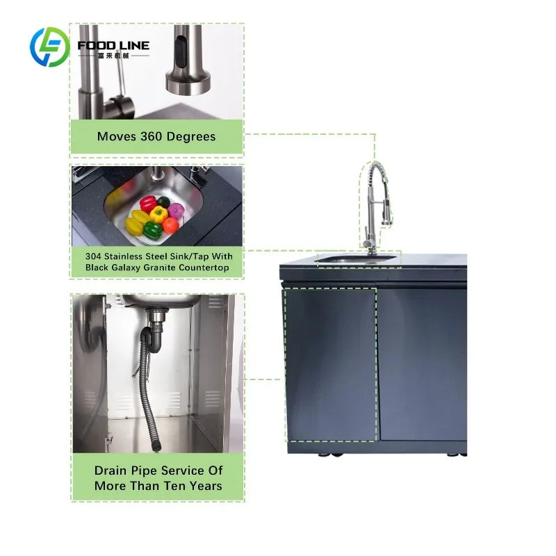 Customized Wholesale Outdoor Kitchen with Sink & Faucets Stylish Durable Set Perfect for Garden Patio Party & Outdoor Activities