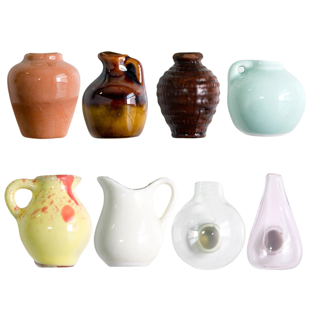 3-14pcs Set Mini Ceramics Vase Fridge Magnets Label Mini Bonsai Magnet Button Potted Simulation Flower Vase Refrigerator Message