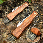 Kitchen Knives Mini Mushroom Knife Stainless Steel Wooden Handle with Keychain Brush Sharp Multifunctional Folding Knife Brush