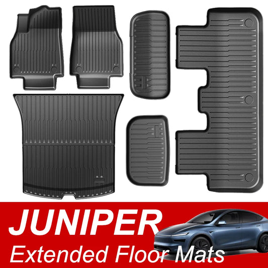 Extended Floor Mats for Tesla Model Y 2025+ Juniper 2025 All-Weather TPE Lengthen and Widen Waterproof Non-Slip Cargo Liners