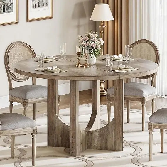 Round Dining Table for 4-6 People 47.24" Large Circle Dining Room Table Rustic Kitchen Table Round with Wooden Pedestal Base Fa