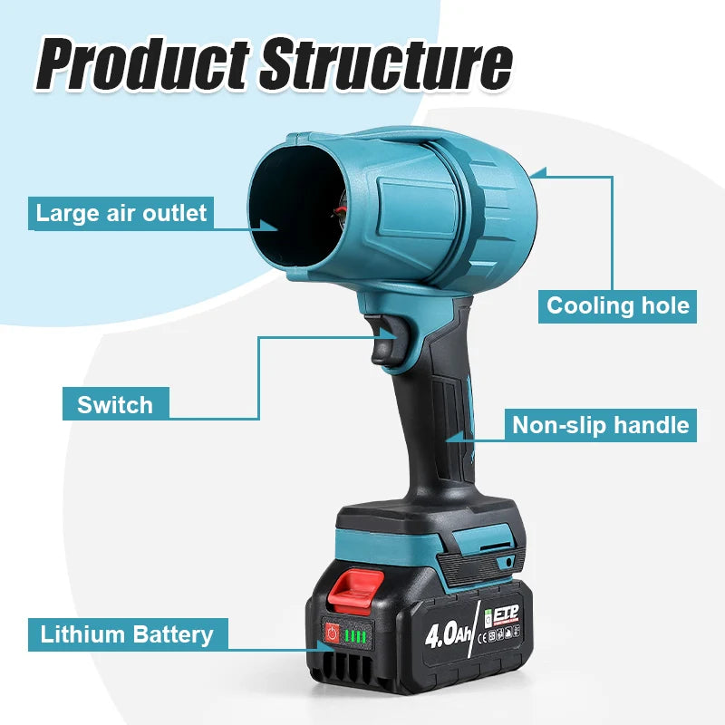 BABEQ 1500W Electric Jet Fan Turbo Air Blowers 200M/S Violent Car Dryer Handheld Dust Leaf Blowing Tool for Makita 18V Battery