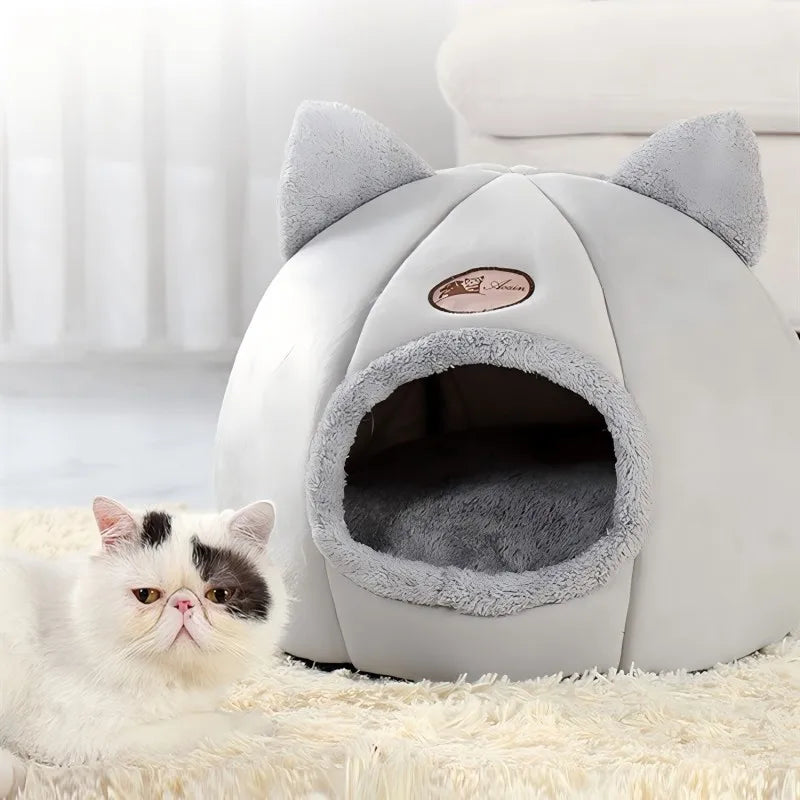 Cozy Pet Bed with Cat Ears - Warm & Soft, Machine Washable for Small to Large Cats | AlluCanFind