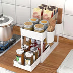 2-Tier Sliding Pull-Out Kitchen Storage Rack - Non-Slip Multifunctional Drawer Organizer for Under-Sink and Countertop Storage