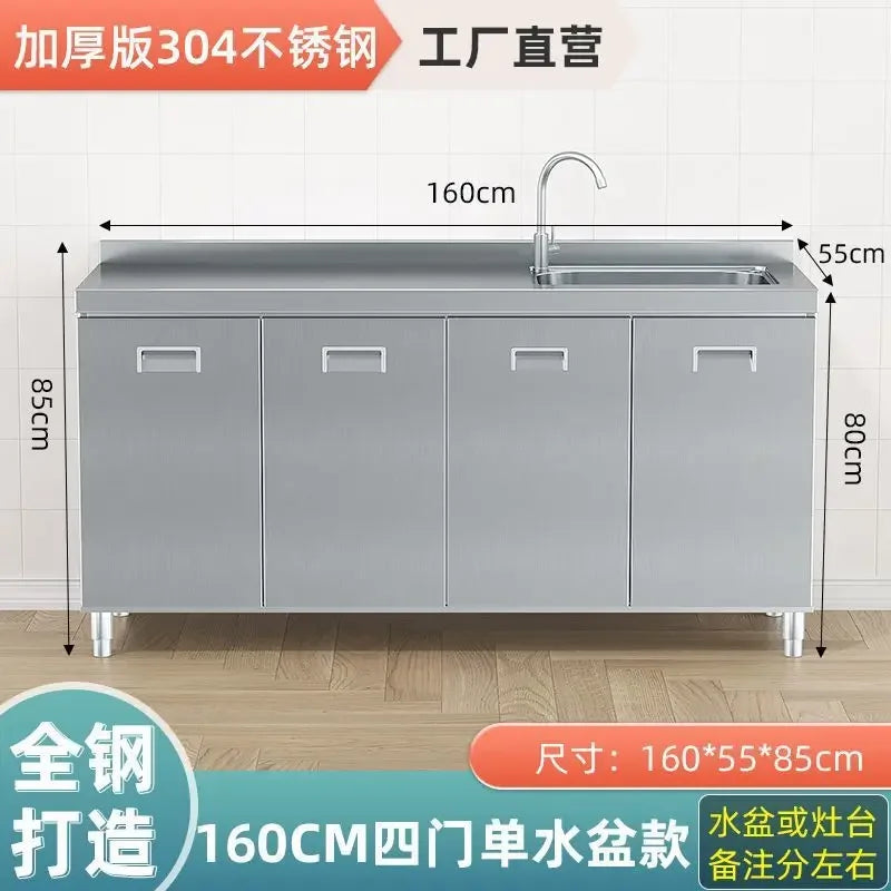 304 Stainless Steel Sideboard Kitchen Multi-door Cabinet Cupboard Dining Room Locke Kitchen Storage Adjustable Shelf Cabinet
