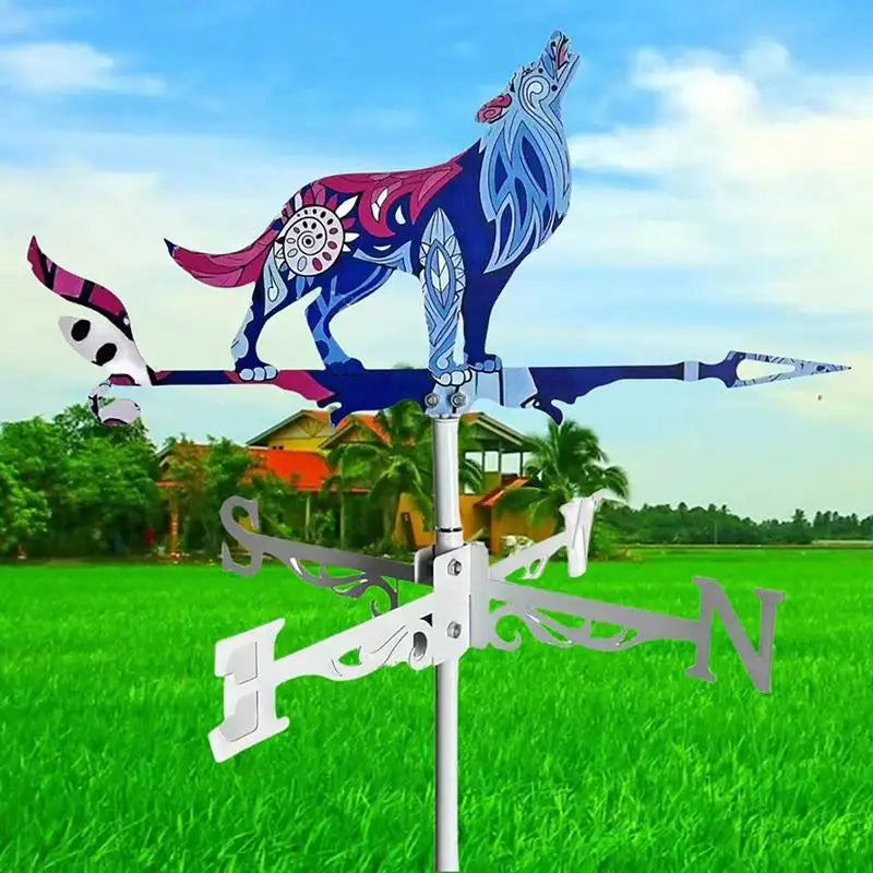 wolf Rooster Weathervane Outdoor Animals Garden Decorations Metal Weathervanes Wind Spinner for Garden Farmhouse Backyard