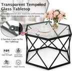 Giantex Hexagonal Glass Coffee Table, End Table W/Tempered Glass Top & Sturdy Metal Legs, Modern Center Table, Geometric Small
