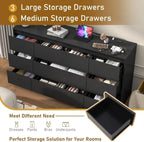 Black Dresser for Bedroom, 63 Inch Long Charging Station, Modern Large Wood Chest Living Room, Entryway, Hallway, Black
