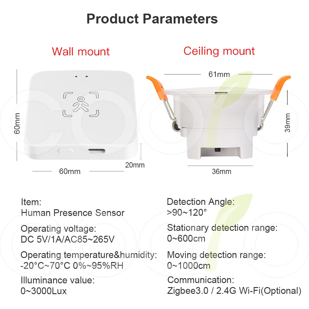 Tuya WiFi Zigbee Human Presence Sensor MmWave Radar Detector With Luminance Sensor For Smart Home Replace PIR Sensor