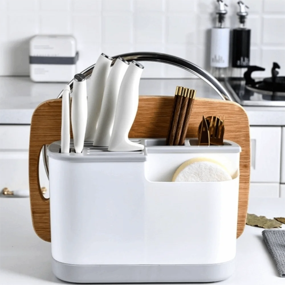 Large Capacity Multi Kitchen Cutlery Holder Waterproof Space Saving Integrated Drainer Organizer Stable Chopstick Bucket
