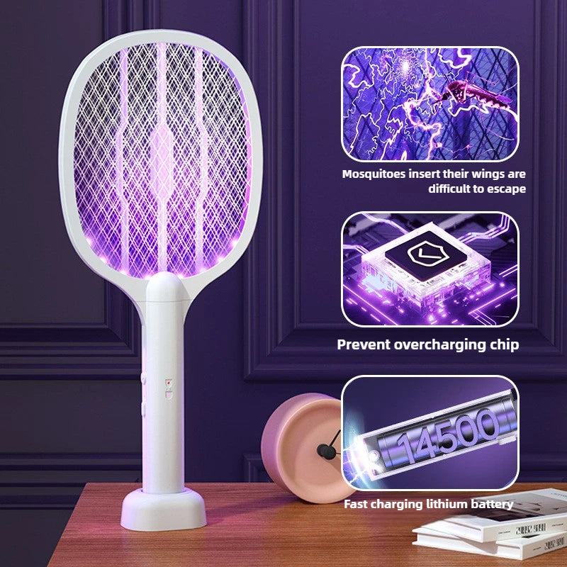 Electric Mosquito Swatter & Repellent Lamp -USB Rechargeable+Base,Refillable Sticks,2-in-1 Indoor Outdoor Insect Killer Device