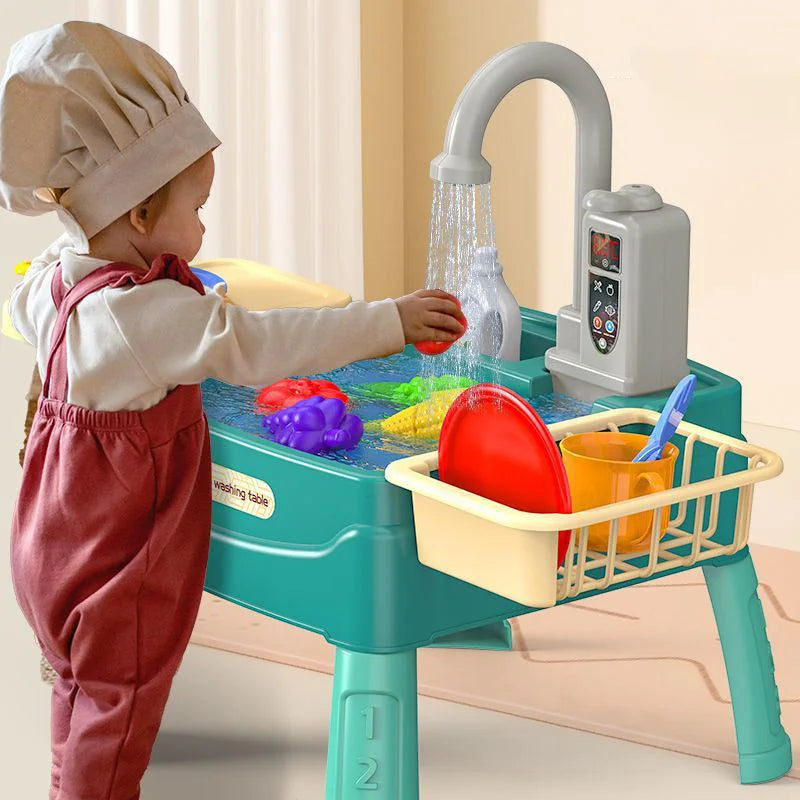 Girl Play Sink with Running Water Kitchen Sink Toys with Electric Faucet Water Table Floating Pool Dishwasher Set