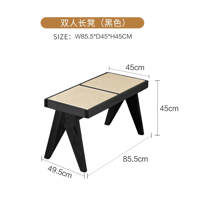 Handmade Rattan Bench with Wabi - Sabi Flair: Solid Wood, Multifunctional for Home & Shoe Storage