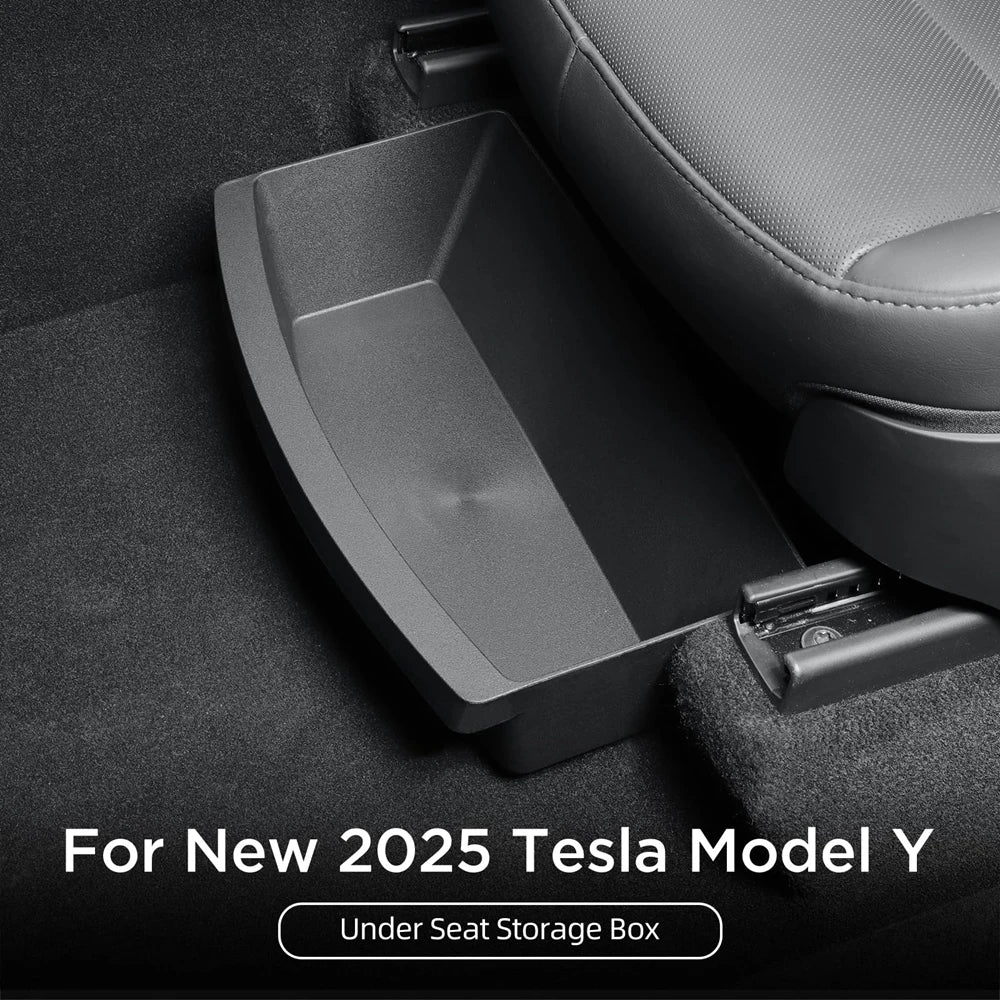Underseat Storage Box Organizer for Tesla Model Y Juniper 2025 Front Rear Under Seat Organizer Waterproof Bin Travel Accessories